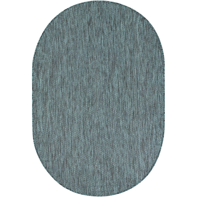 Tapis intérieur / extérieur turquoise Santina, Ovale 4 pi 1 po x 6 pi 1 po