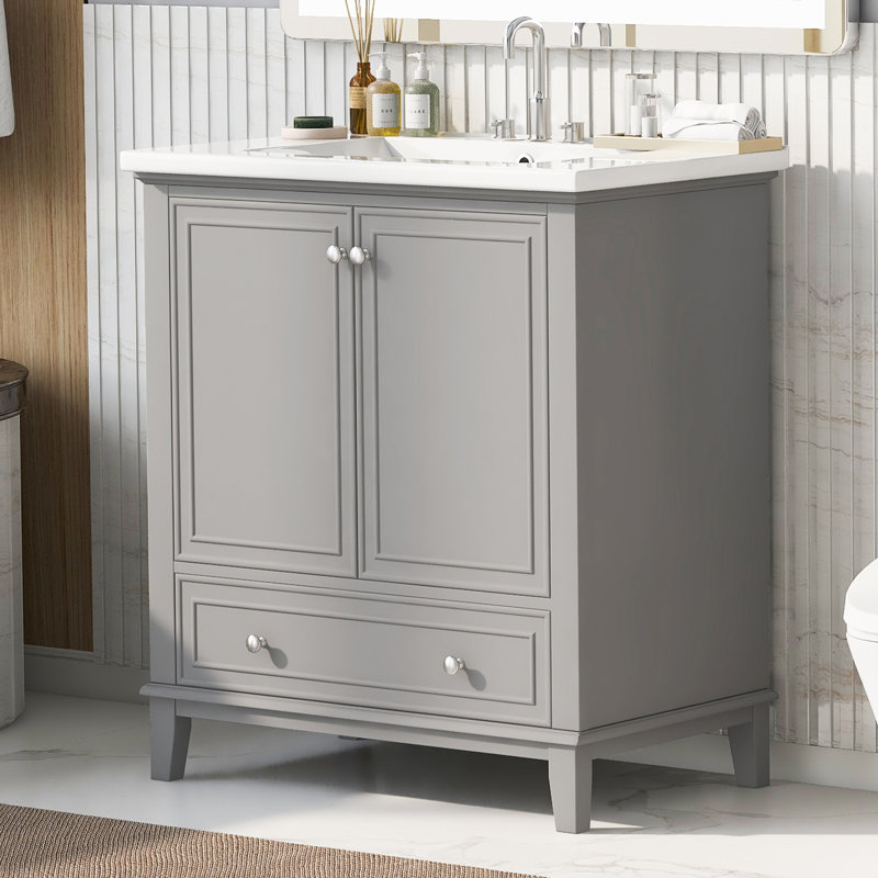 Meuble-lavabo simple 30 po avec comptoir en céramique Gloria, Gris