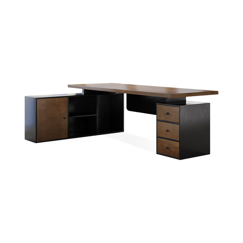 Bureaux rectangulaires en bois massif noyer, 29.53" H x 94.49" W x 31.5" D, Left Hand Return