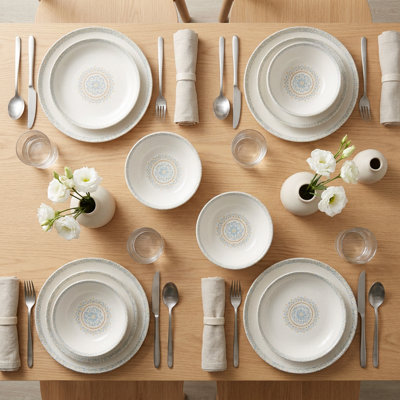 Bohemian Medallion Ivory & Blue Porcelain Dinnerware Set (12-Piece Service for 4)