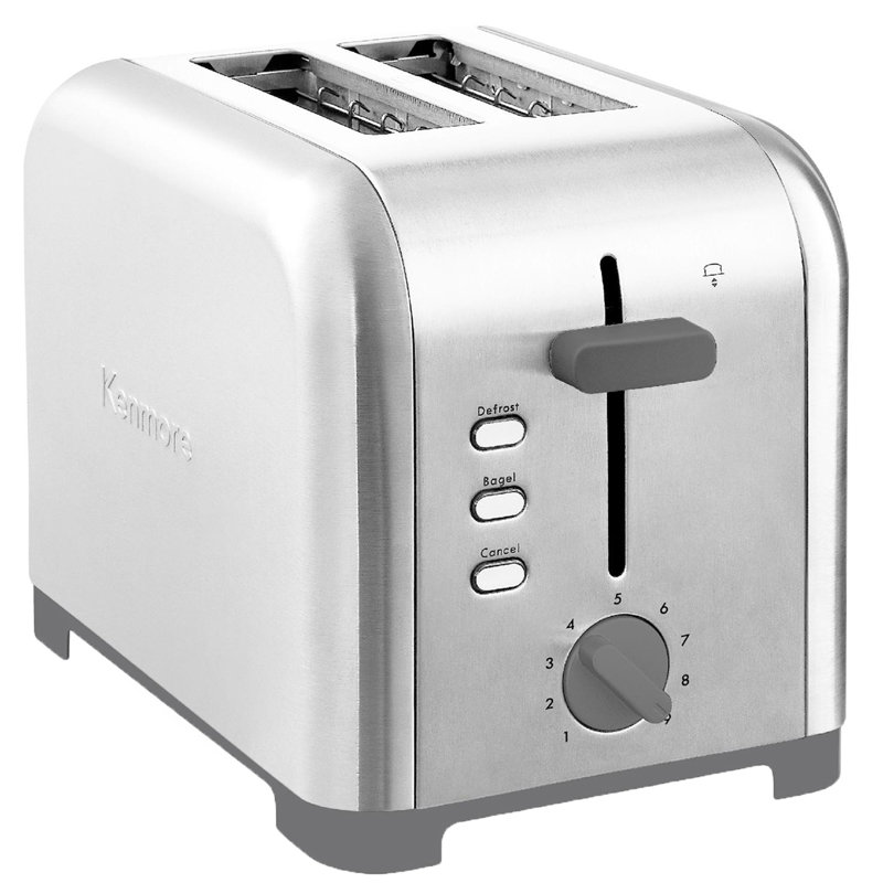 Grille-pain 2 tranches en acier inoxydable Kenmore avec fentes extra larges, fonctions bagel et dégivrage, Chrome chrome
