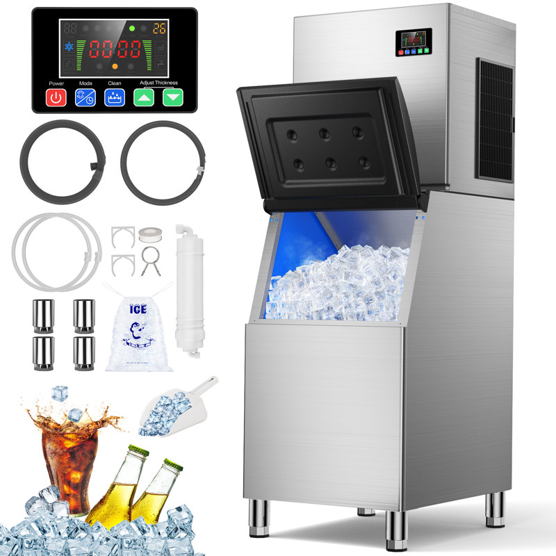 Machine à glaçons commerciale 500LBS / 24H, rangement 360LBS, glace réglable à 30 degrés et contrôle par écran tactile