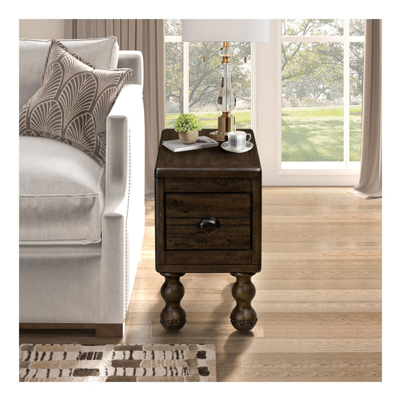 Table de bout en bois massif, table de bout rectangulaire étroite de 23,6 po avec tiroir, table de chevet rétro pour petits espaces, salon, chambre à coucher, assemblage facile