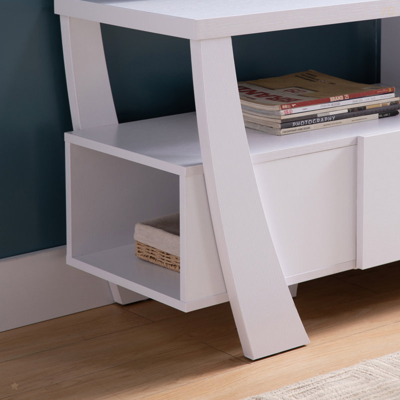 Meuble télé contemporain avec quatre tablettes et un tiroir