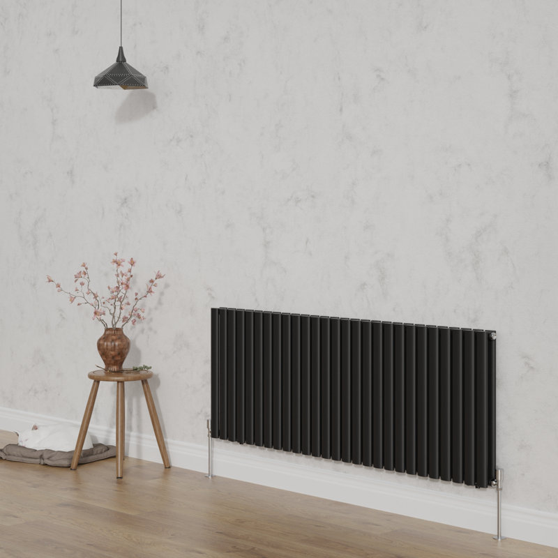 Shirly Horizontal Oval Panel Radiators, Normal Black, 60cm H x 159.3cm W, 2