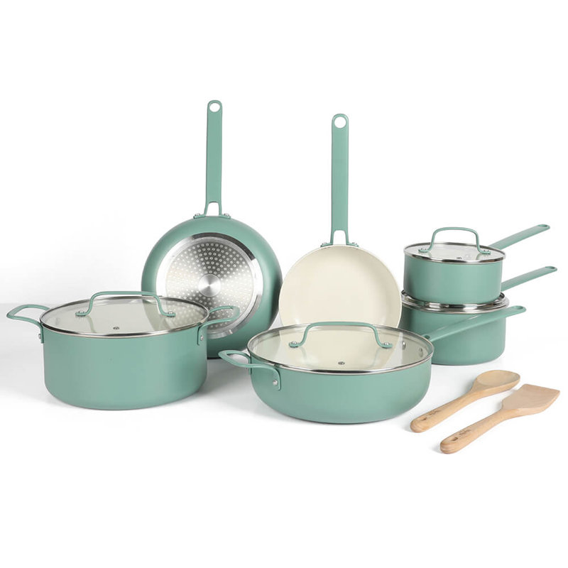 Martha Stewart Emmeline 12-Piece Nonstick PFA-Free Ceramic Enamel Aluminum Cookware Set, Teal