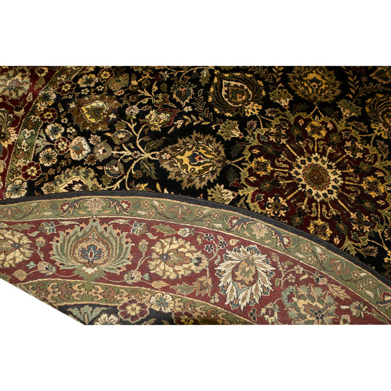 Tapis vert / rouge / noir / jaune noué à la main de haute qualité