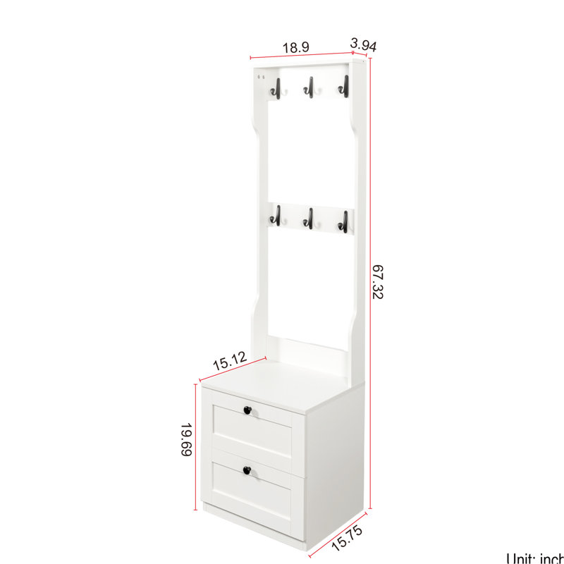 Portemanteaux en bois et rangement de chevet avec tiroirs à crochets, idéal pour l'organisation de l'entrée de chambre à coucher