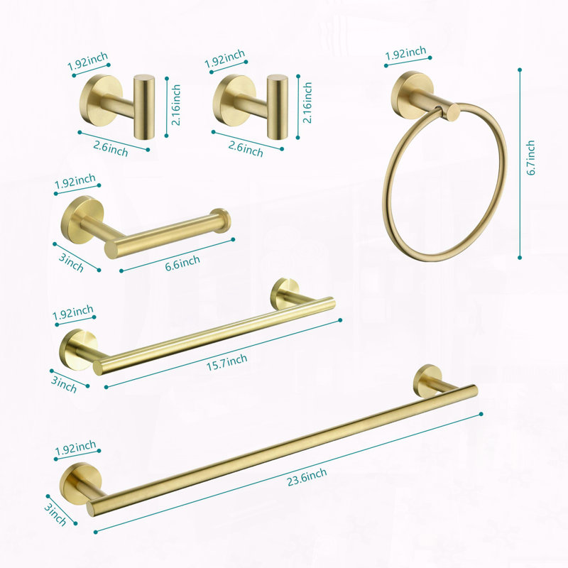 6-Piece Stainless Steel Bathroom Towel Rack Set – Wall Mount, Brushed Gold