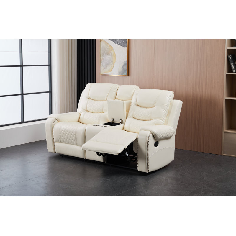 Leather Power Motion Recliner Loveseat , Home Theater Reclining Sofa Loveseat, Luxury 2 Seater Reclining Couch With Cup Holders/Storage For Living Room/Bedroom/Office