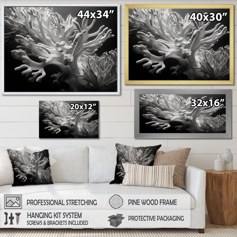 «Black and White Anemoner Color IV», reproduction d'art sur toile, H 34 po x l 44 po, Cadre flottant doré
