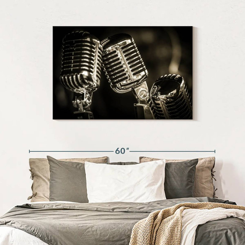 Abarca Three Vintage Microphones, 30" H x 45" W