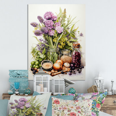 Mauve, vert, nourriture, herbes, délicat, floral, art mural en métal, salon
