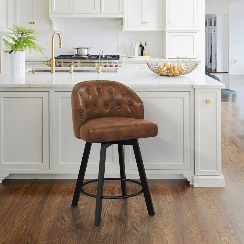 Elyan Swivel Upholstered Counter Stool, Brown/Faux Leather
