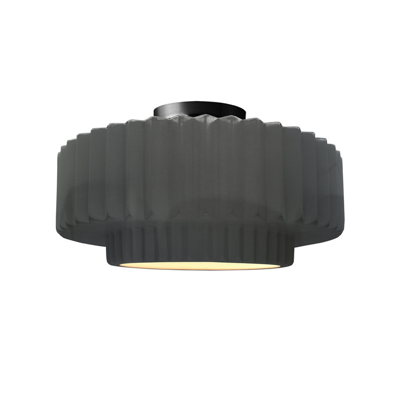 Radiance Ceramic Pleated Semi-Flush Mount, 7.25" H x 14.5" W x 14.5" D, Gloss Gray, Matte Black