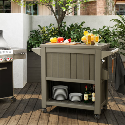 85 Qt. Bar Cart On Wheels Made Of Durable Wood-Look Resin