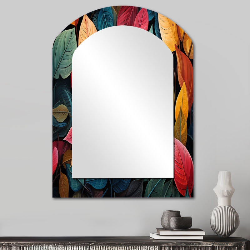 «Abstract Leaves Wilderness Collage» - miroir unique asymétrique à feuilles, grand miroir mural traditionnel, impression sur métal