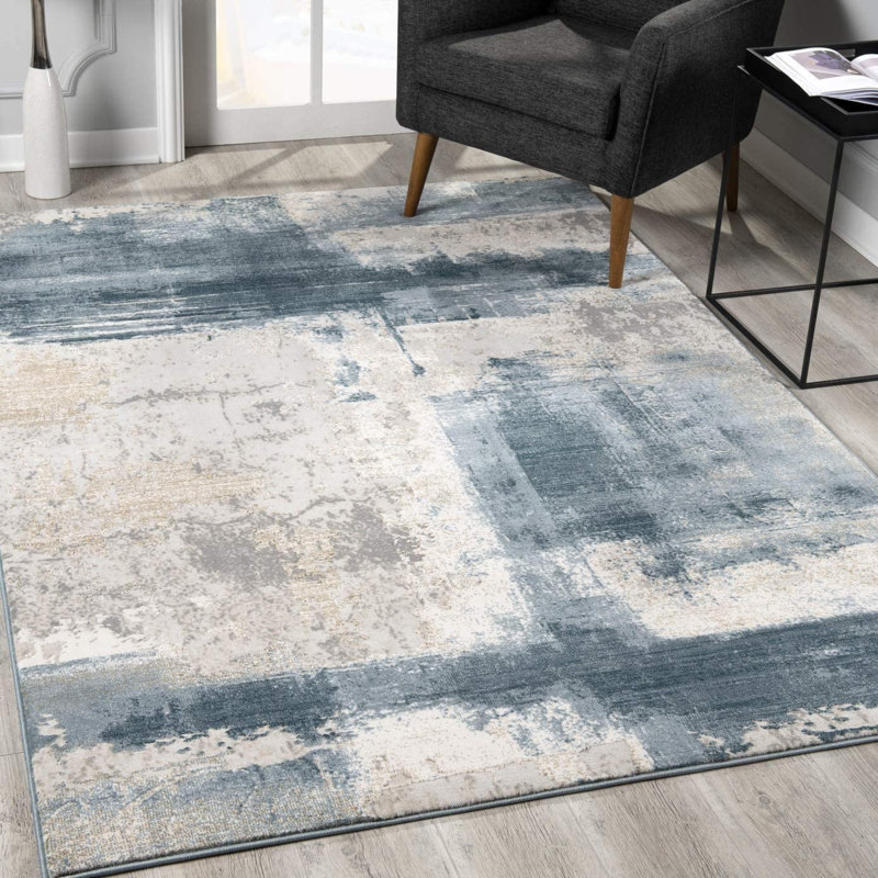 Tapis crème et bleu, Rectangle de 5 pi x 8 pi