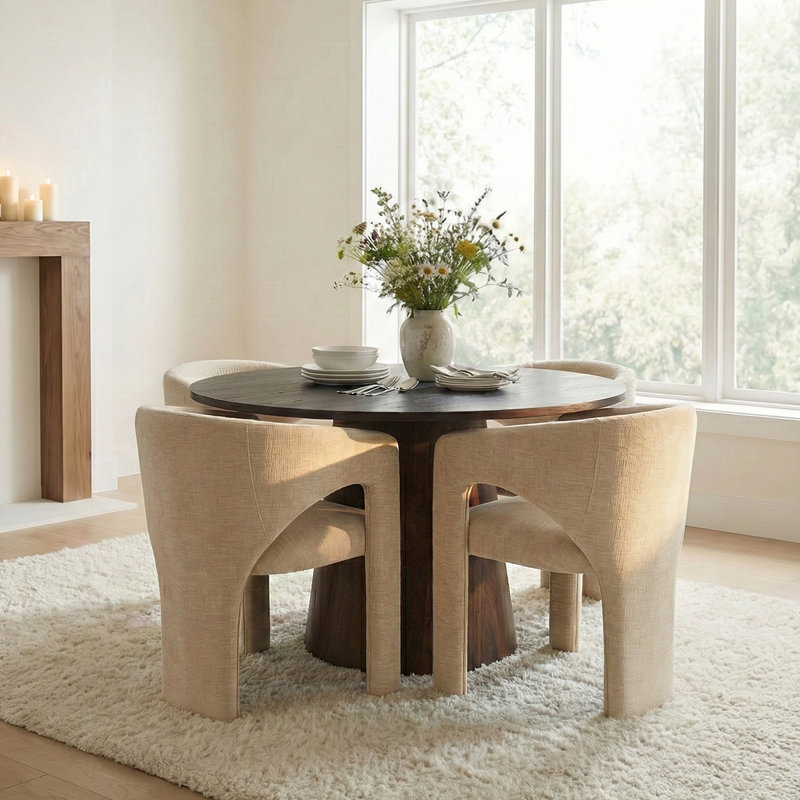 5-Piece Mid-Century Round Dining Set For 4, Brie