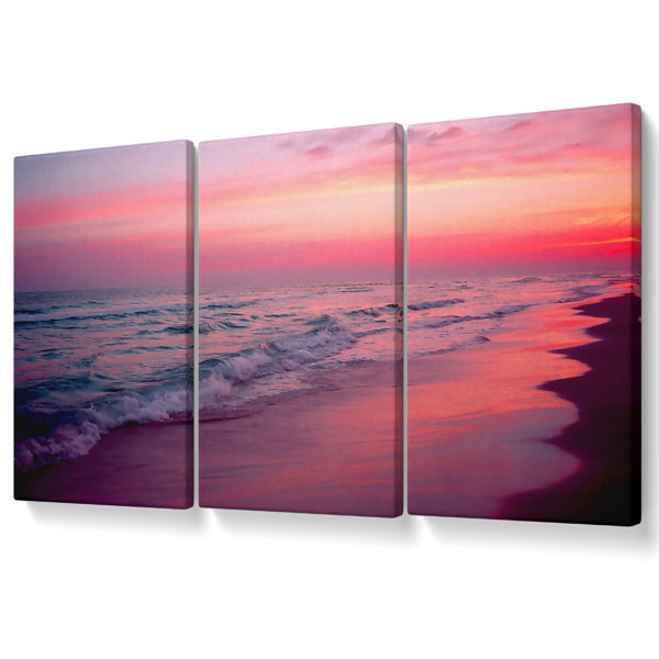 Highland Dunes Lilac Pink Ocean - 3 Piece Wrapped Canvas Graphic Art ...