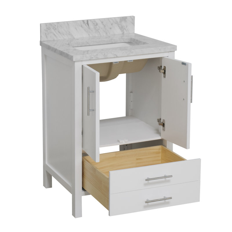Ensemble de meuble-lavabo simple 24 po Kiara, Blanc, Marbre de Carrare