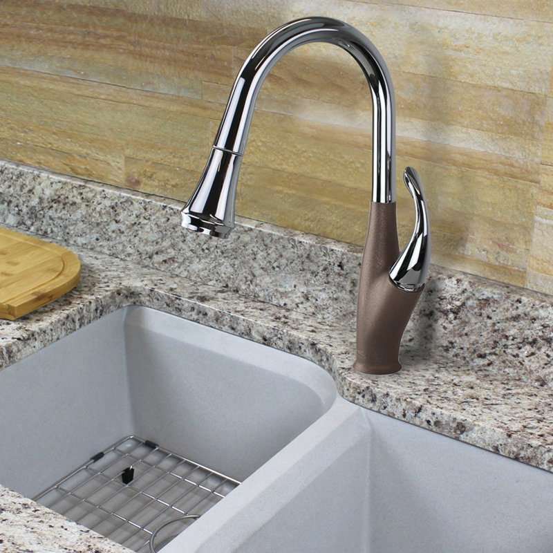 Transolid Layla Pull Out Kitchen Faucet, Polished Chrome/Espresso