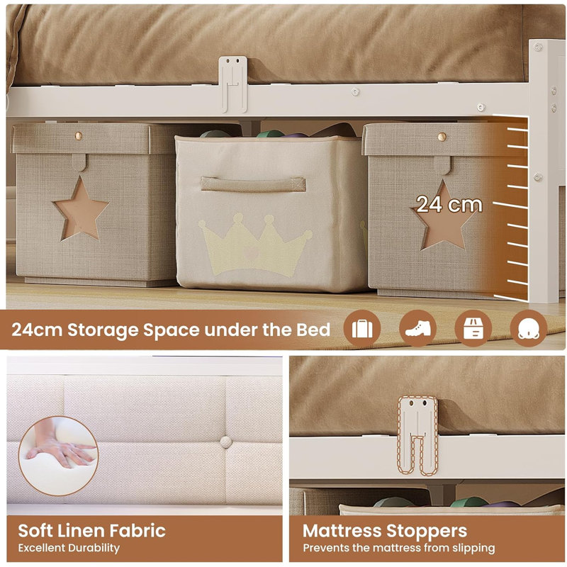 Storage Day Bed Linen Corner Bed with LED Light & Charging Station No Mattress, Single-90x190cm, Beige