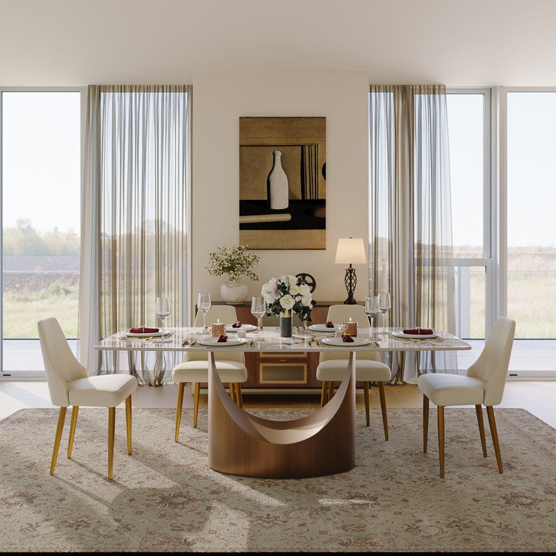 Modern Dining Room Sets, Pre-Assembly Rectangular Dining Table Sets, Sintered Stone Tabletop Kitchen Dining Table Set With Upholstered PU Leather Chairs