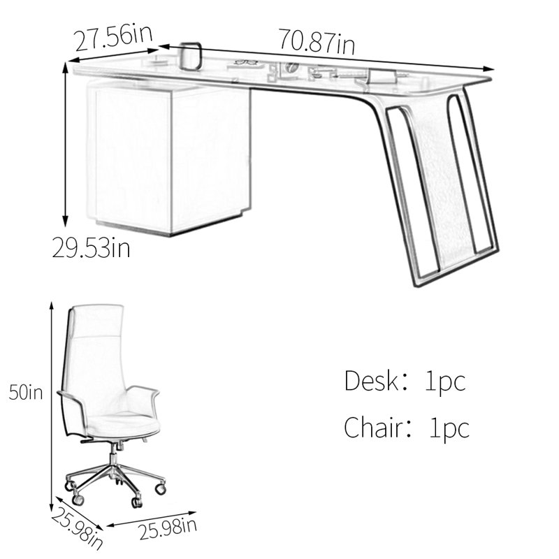 Sintered stone unique desk, Gray/White