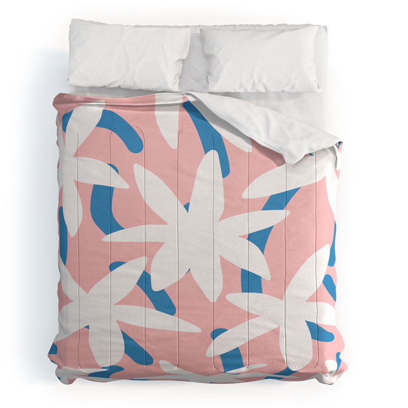Ensemble d'édredon en coton rose / bleu, Édredon très grand et 2 très grandes taies déc