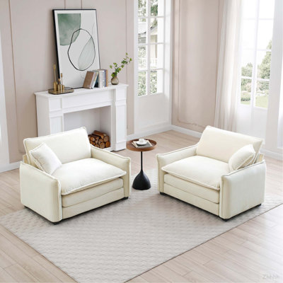 Ensemble de canapés profonds en velours côtelé beige, luxueux et sophistiqué avec deux canapés profonds simples convenant au salon et au bureau