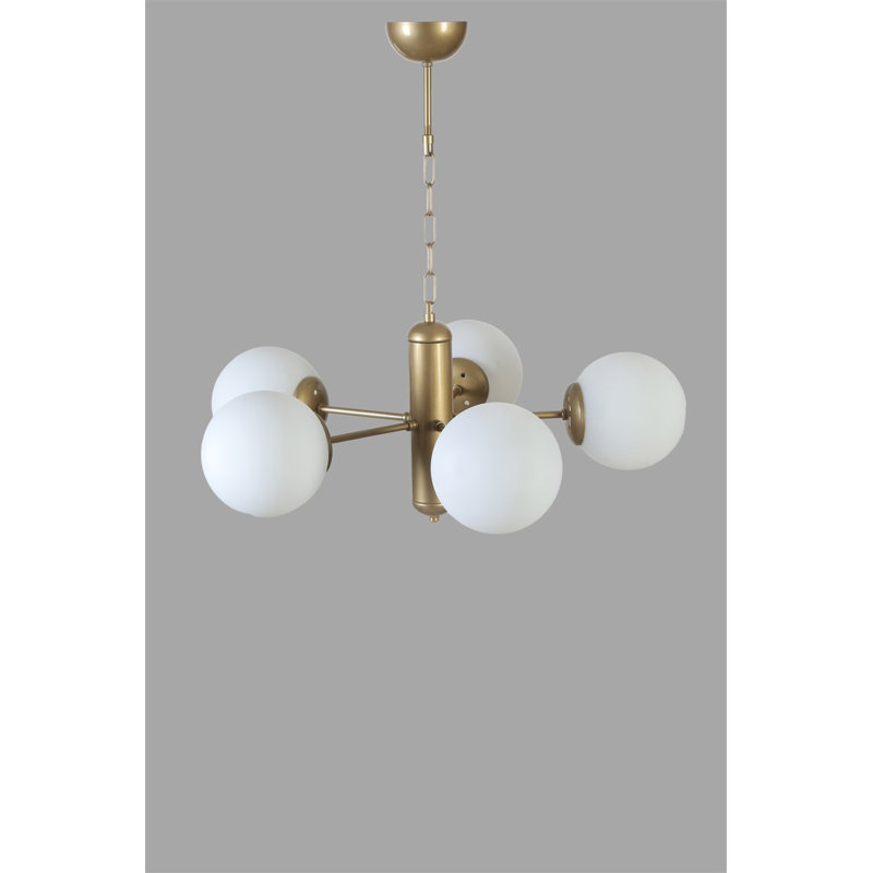 Lustre élégant en métal avec capuchon en verre, 17,7 po de diamètre x 27,6 po de hauteur | Douille E27, 40 W maximum, 220 à 240 V | Design élégant blanc et or, parfait pour les salles à manger, les espaces de vie et les intérieurs modernes, classé IP20