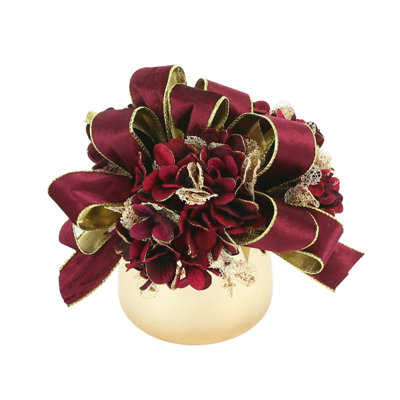 Burgundy Hydrangea With Bow Holiday Arrangement