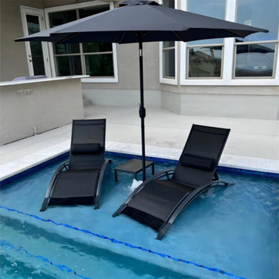 Gerania Outdoor 69.3" Long Reclining Chaise Lounge Set With Detachable Pillow And Table