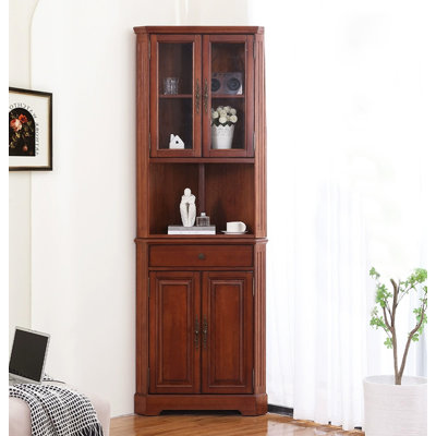 Vitrine haute traditionnelle en bois avec portes en verre