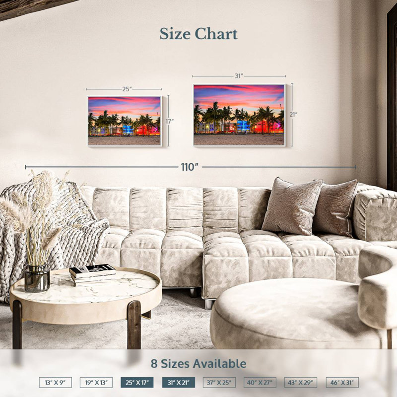 Miami Beach USA, Floating Frame White, 25" X 17"
