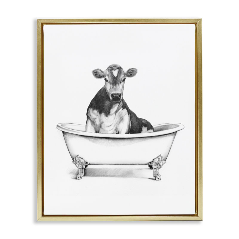  Art mural sur toile flottante antique avec vache encadrée par Victoria Borges, H 21 po x l 17 po