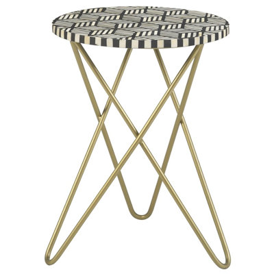 Desmariah Round Bone Inlay Accent Side Table White and Gold