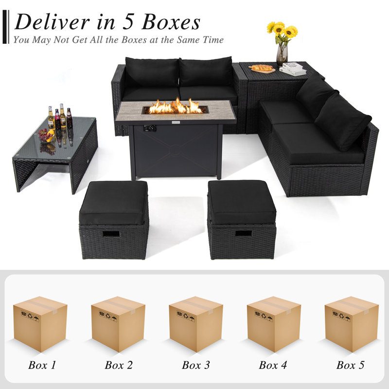 Amendola 6 - Person Patio Conversation Set with Cushions, Black