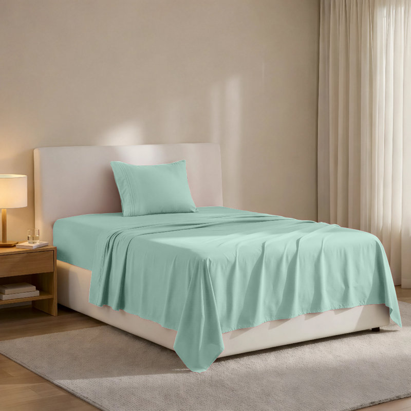 Lux Decor 4-Piece Ultra Soft Microfiber Sheet Set Deep Pocket Fitted Sheet, Wrinkle-Resistant & Easy Care Bedding, Spa Blue