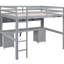 Lit mezzanine gris avec bureau, grande capacité de rangement et de chargement, armoires pleine grandeur, couleur de charge-749758468
