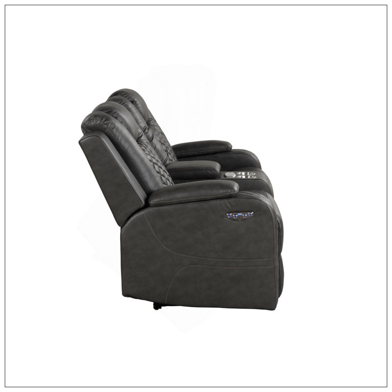 Causeuse inclinable luxueuse en similicuir à DEL avec alimentation USB, Bluetooth et sans fil, Noir