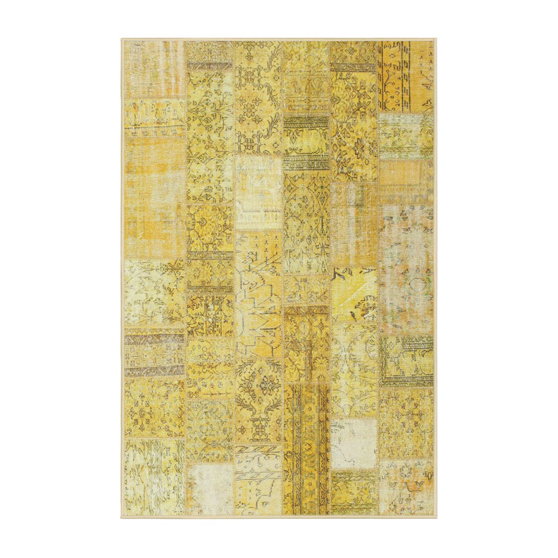 Tapis jaune/gris contemporain, Rectangle 7 pi x 10 pi