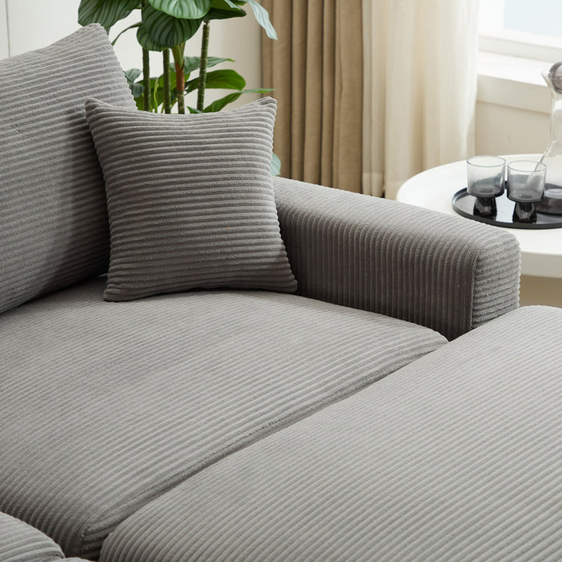 Dukinfield Modern Sectional Couch, Gray Corduroy