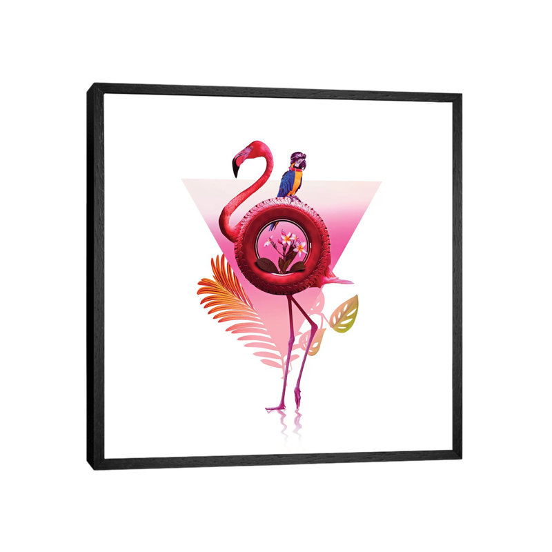 Flamingo Ride by Ali Gulec - Floater Frame Print on Canvas, Black Framed Canvas, 66.04 cm H x 66.04 cm W
