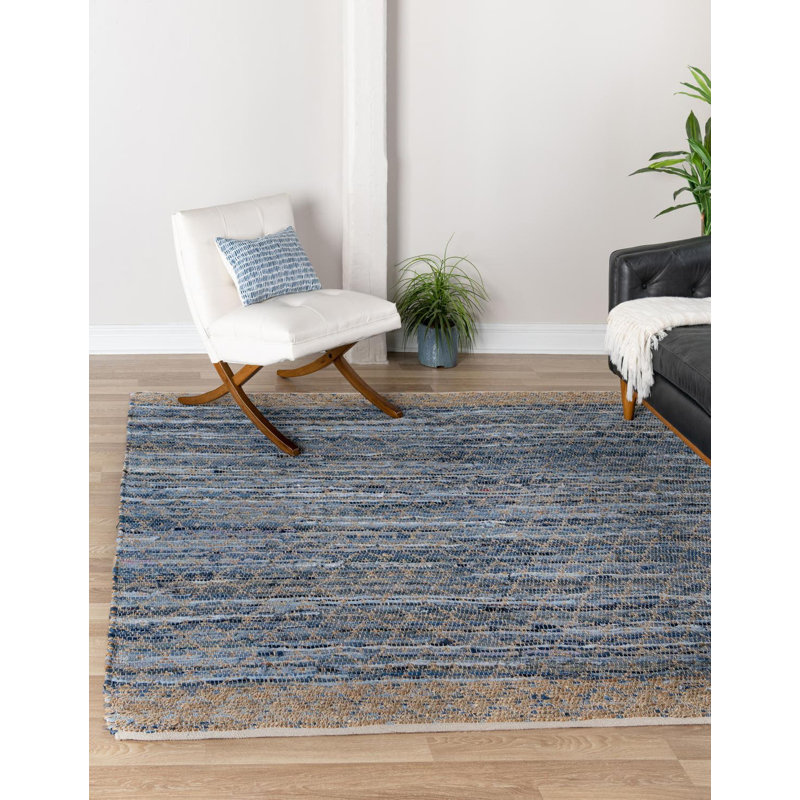 Tapis Denim Blue_Unique Loom Sand Chindi, Carré 8 pi