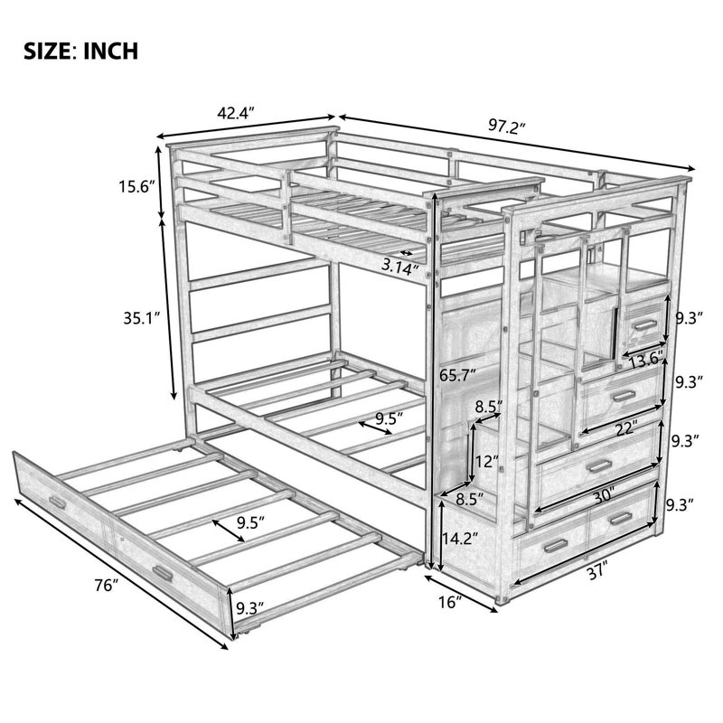 Felipita Kids Twin Over Twin Bunk Bed with Trundle with Drawers, Espresso