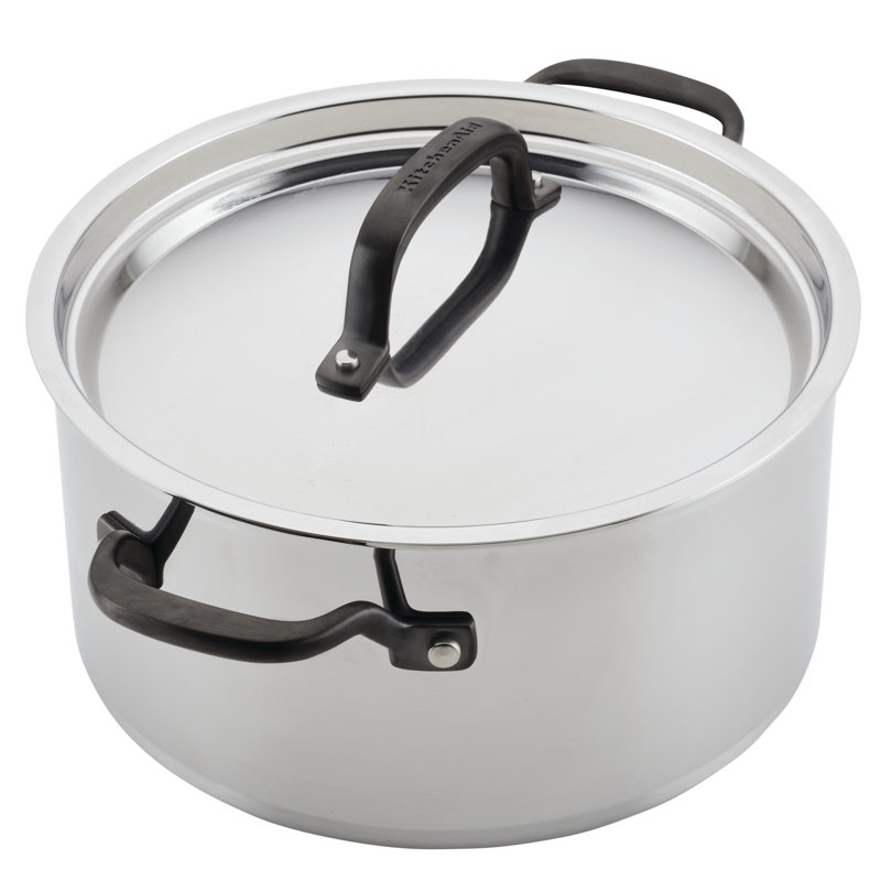KitchenAid 5-Ply Clad Stainless Steel Induction Stockpot with Lid, 6 Quart