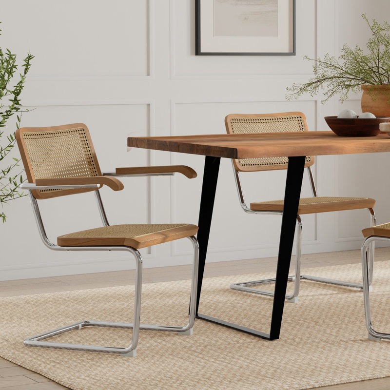Natural Brown Rattan and Cane Arm Chair with Chrome Legs