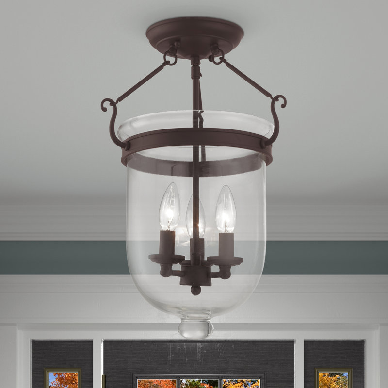 Plafonnier semi-encastré 3 lumières Husman, H 14 po x l 10 po x P 10 po, Laiton poli